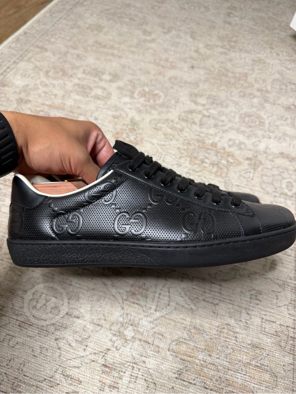 Gucci Black Perforated GG Logo Low-Top Sneaker